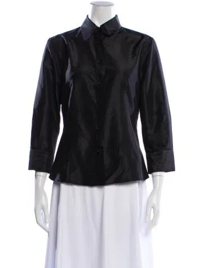 Pre-owned Carolina Herrera Silk Three-quarter Sleeve Blouse In Black