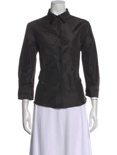 Pre-owned Carolina Herrera Silk Three-quarter Sleeve Blouse In Black