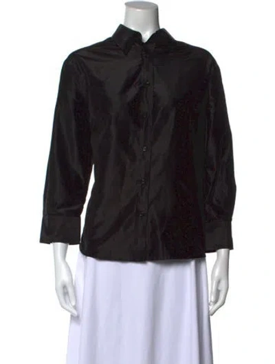 Pre-owned Carolina Herrera Silk Three-quarter Sleeve Blouse In Black