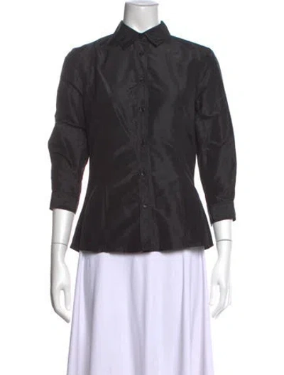 Pre-owned Carolina Herrera Silk Three-quarter Sleeve Blouse In Black