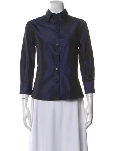 Pre-owned Carolina Herrera Silk Three-quarter Sleeve Blouse In Blue