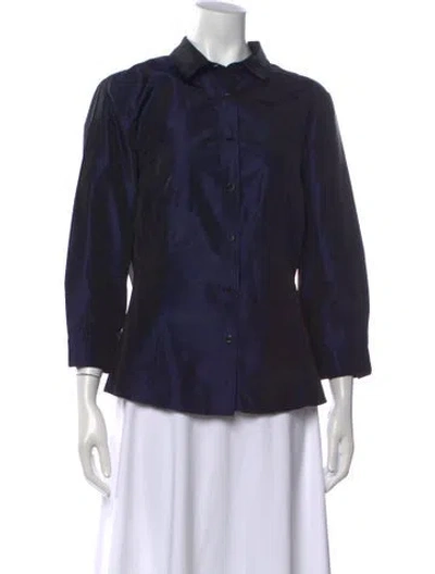 Pre-owned Carolina Herrera Silk Three-quarter Sleeve Blouse In Blue
