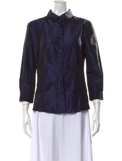 Pre-owned Carolina Herrera Silk Three-quarter Sleeve Blouse In Blue