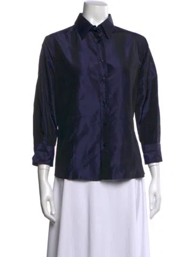 Pre-owned Carolina Herrera Silk Three-quarter Sleeve Blouse In Blue