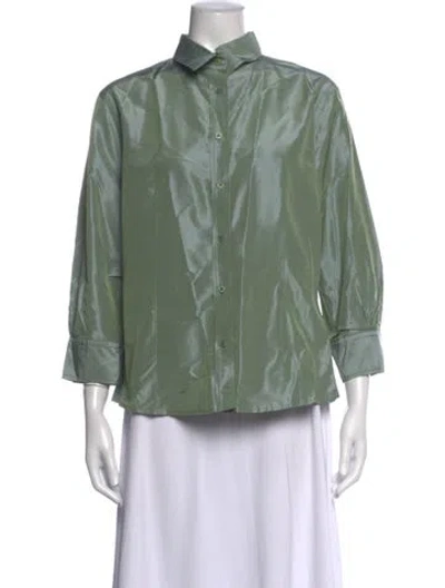 Pre-owned Carolina Herrera Silk Three-quarter Sleeve Blouse In Green