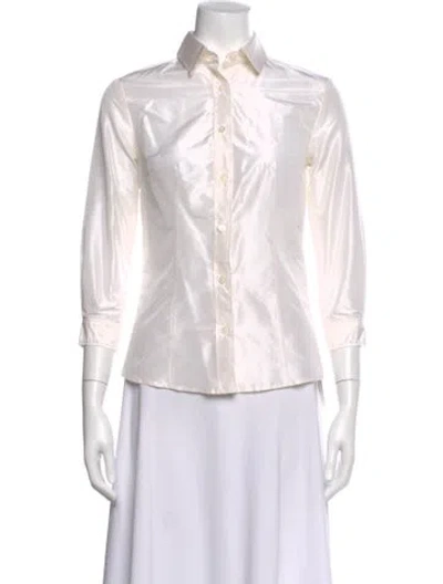 Pre-owned Carolina Herrera Silk Three-quarter Sleeve Blouse In Neutral