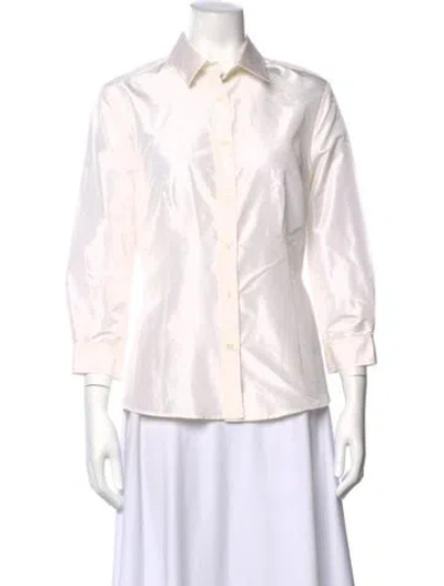 Pre-owned Carolina Herrera Silk Three-quarter Sleeve Blouse In Neutral