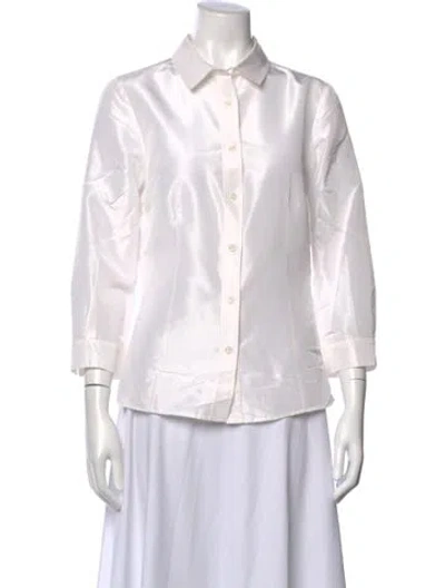Pre-owned Carolina Herrera Silk Three-quarter Sleeve Blouse In Neutral