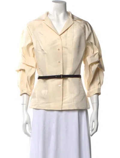 Pre-owned Carolina Herrera Silk Three-quarter Sleeve Blouse In Neutral