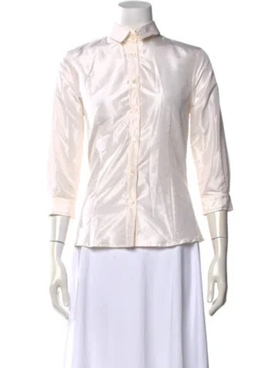Pre-owned Carolina Herrera Silk Three-quarter Sleeve Blouse In Neutrals