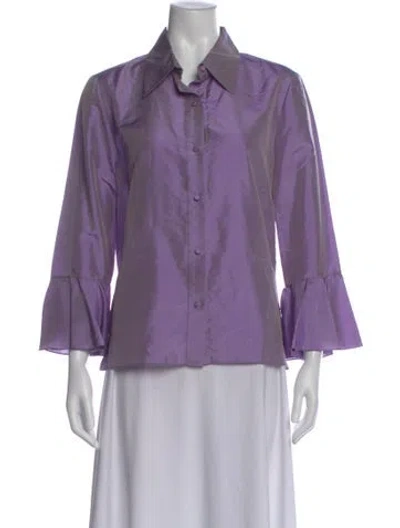 Pre-owned Carolina Herrera Silk Three-quarter Sleeve Blouse In Purple