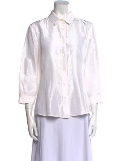 Pre-owned Carolina Herrera Silk Three-quarter Sleeve Button-up Top In Neutral