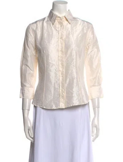 Pre-owned Carolina Herrera Silk Three-quarter Sleeve Button-up Top In Neutral