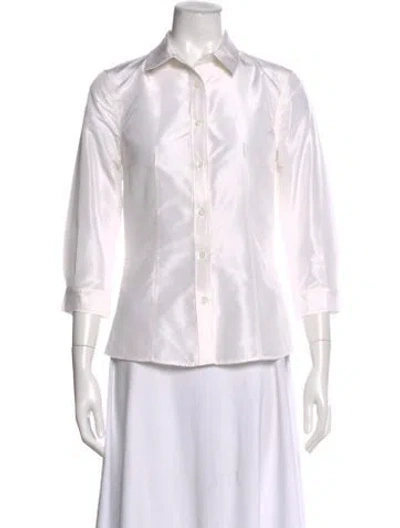 Pre-owned Carolina Herrera Silk Three-quarter Sleeve Button-up Top In Neutral