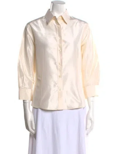 Pre-owned Carolina Herrera Silk Three-quarter Sleeve Button-up Top In Neutral