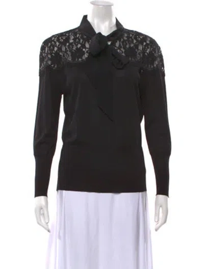 Pre-owned Carolina Herrera Silk Tie Neck Blouse In Black