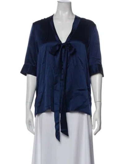 Pre-owned Carolina Herrera Silk Tie Neck Blouse In Blue