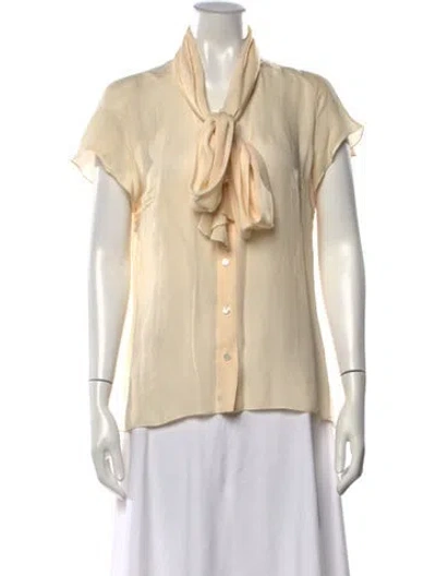 Pre-owned Carolina Herrera Silk Tie Neck Blouse In Neutrals