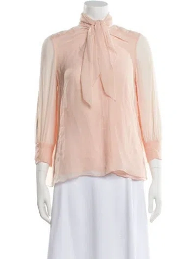 Pre-owned Carolina Herrera Silk Tie Neck Blouse In Pink