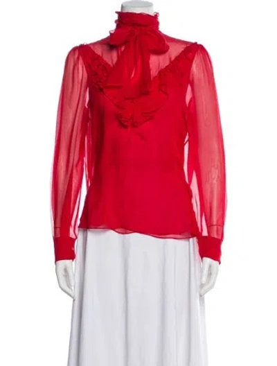 Pre-owned Carolina Herrera Silk Tie Neck Blouse In Red