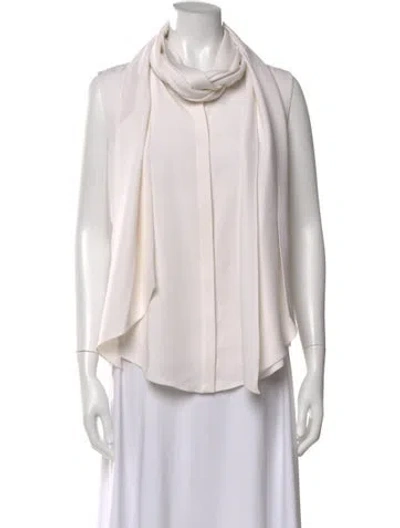Pre-owned Carolina Herrera Silk Tie Neck Blouse In White