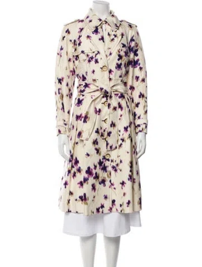 Pre-owned Carolina Herrera Silk Tie-dye Print Trench Coat In Neutral