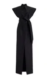 Carolina Herrera Cap Sleeve Silk Faille Column Trench Dress In Black