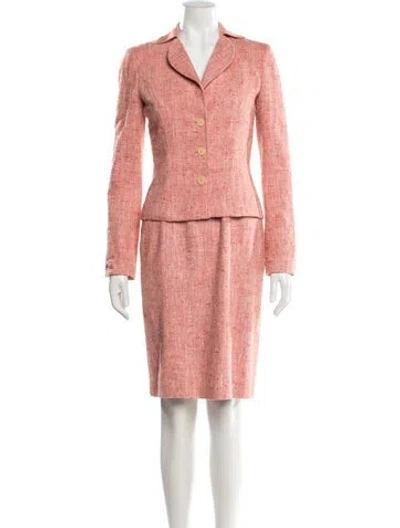Pre-owned Carolina Herrera Silk Tweed Pattern Dress Set In Pink