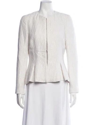 Pre-owned Carolina Herrera Silk Tweed Pattern Jacket In White