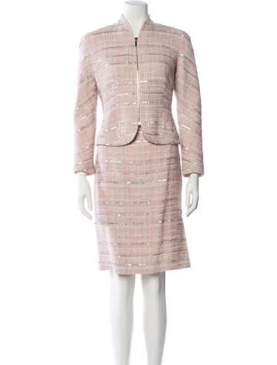 Pre-owned Carolina Herrera Silk Tweed Pattern Skirt Set In Pink