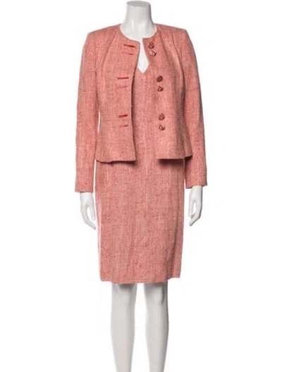 Pre-owned Carolina Herrera Silk Tweed Pattern Skirt Suit In Pink