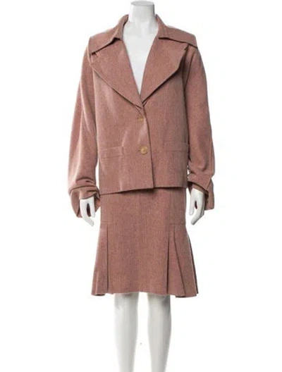 Pre-owned Carolina Herrera Silk Tweed Pattern Skirt Suit W/ Tags In Red
