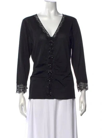 Pre-owned Carolina Herrera Silk V-neck Blouse In Black