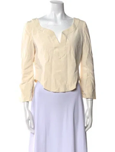 Pre-owned Carolina Herrera Silk V-neck Blouse In Neutral