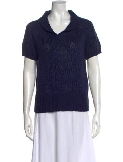 Pre-owned Carolina Herrera Silk V-neck Sweater In Blue