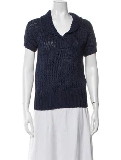 Pre-owned Carolina Herrera Silk V-neck Sweater In Blue/white