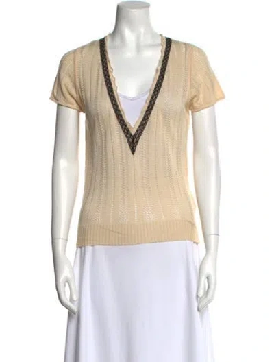 Pre-owned Carolina Herrera Silk V-neck Sweater In Neutral