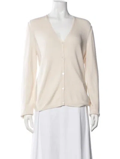 Pre-owned Carolina Herrera Silk V-neck Sweater In Neutral