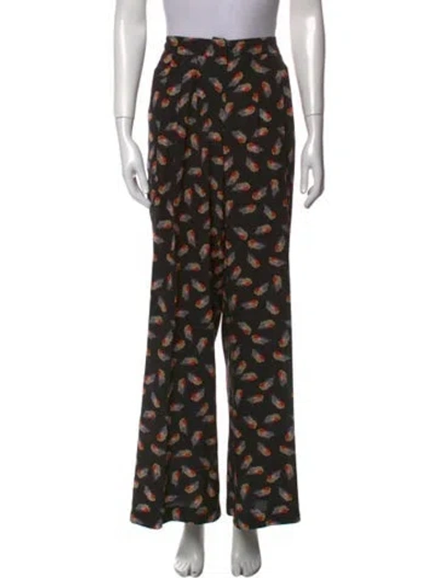 Pre-owned Carolina Herrera Silk Wide Leg Pants In Black