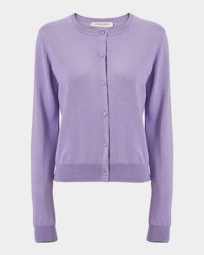Carolina Herrera Silk-cotton Crewneck Cardigan In Purple
