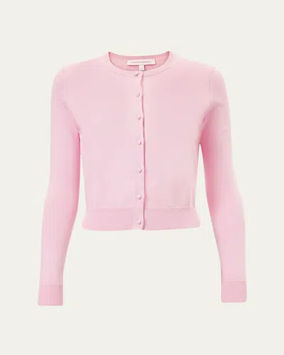 Carolina Herrera Silk-cotton Crewneck Cardigan In Pink