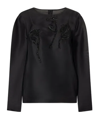 Carolina Herrera Sequin-embellished Embroidered Silk-organza Blouse In Black