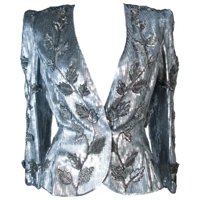 Pre-owned Carolina Herrera Silver Beaded And Sequin Jacket With Top 8 10