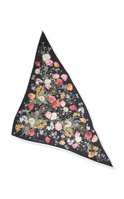Carolina Herrera Single Meadow Floral Triangle Silk Scarf In Multi