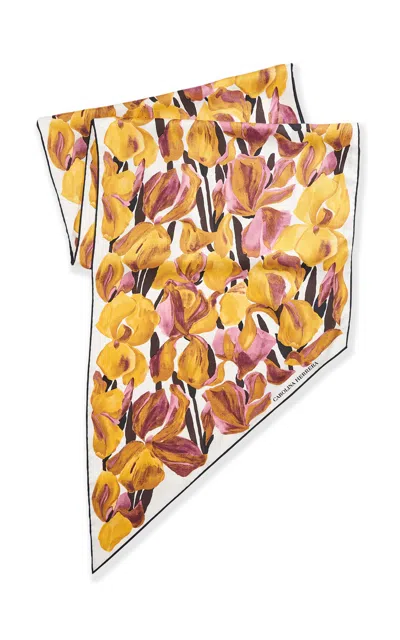Carolina Herrera Single Meadow Floral Triangle Silk Scarf In Pattern