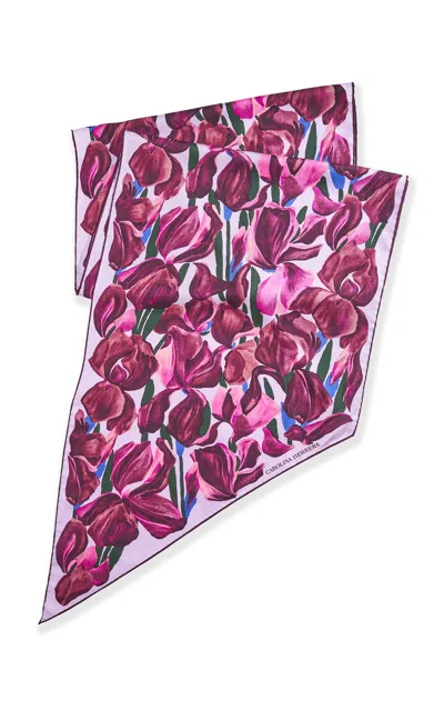 Carolina Herrera Single Meadow Floral Triangle Silk Scarf In Pattern