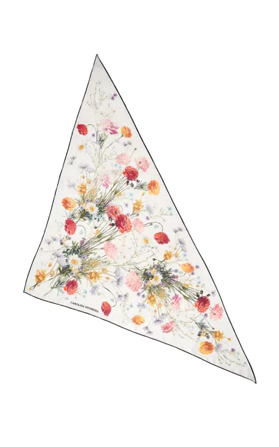 Carolina Herrera Single Meadow Floral Triangle Silk Scarf In Pattern