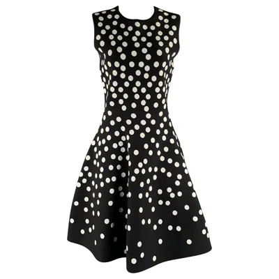 Pre-owned Carolina Herrera Size M Black White Viscose Elastane Polka Dot Cocktail Dress