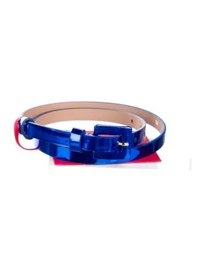 Pre-owned Carolina Herrera Skinny Patent Leather Waist Belt In Blue