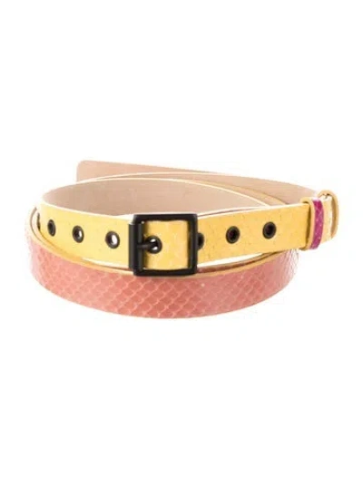 Pre-owned Carolina Herrera Skinny Snakeskin Belt In Pink